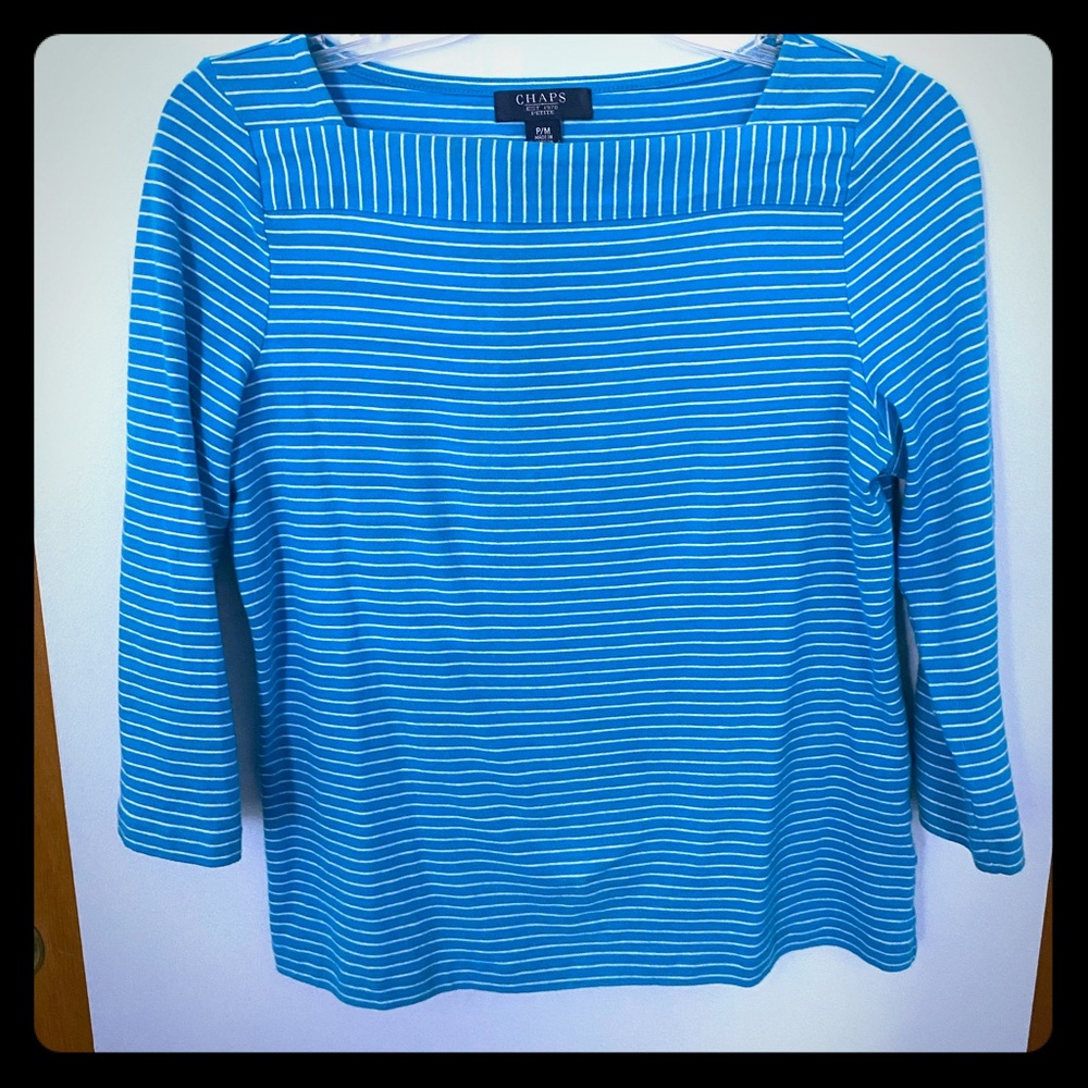 Chaps PM Turquoise and White Striped Top